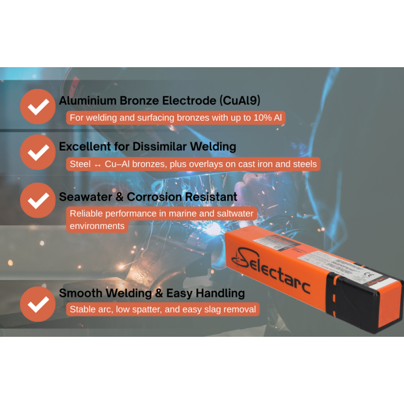 SELECTARC Cu116 - Basic coated aluminium bronze electrode for joining and surfacing bronzes and dissimilar metals