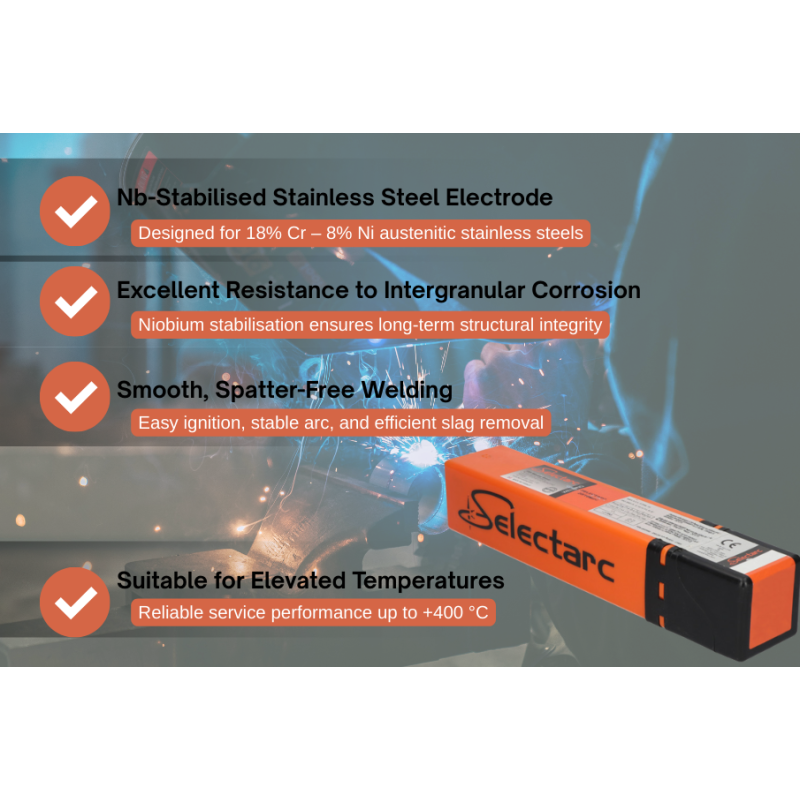 SELECTARC INOX 347 - Rutile–basic coated niobium-stabilised stainless steel electrode