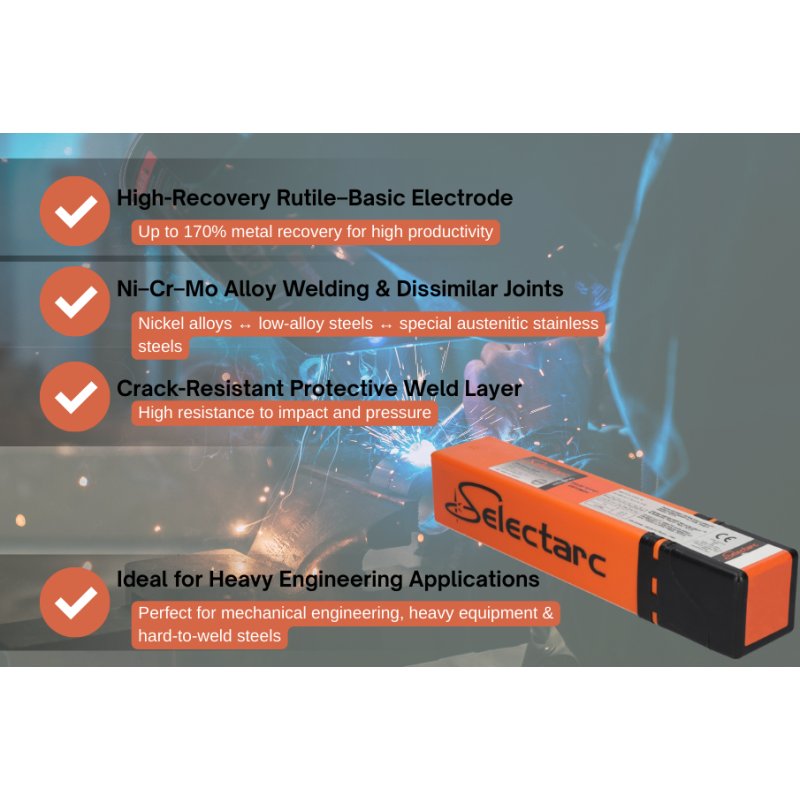 SELECTARC B91 - High recovery rutile–basic coated electrode for Nickel–Chromium–Molybdenum alloys