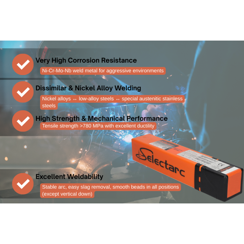 SELECTARC Ni625BF – Perusaineinen elektrodi, jolla on korkea korroosionkestävyys – rautapohjainen