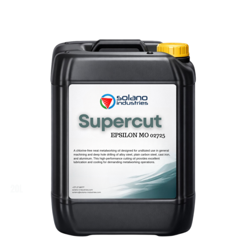 Solano Industries Supercut EPSILON MO 02725 — hloru nesaturoša neatšķaidīta metālapstrādes eļļa.